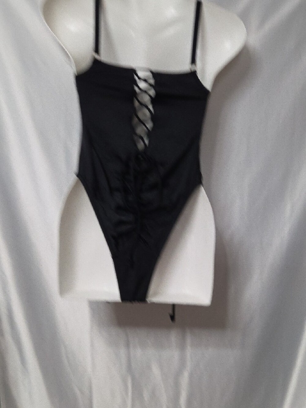Black Adjustable Ruched One-Piece Swimsuit [1753] - Picture 4 of 6